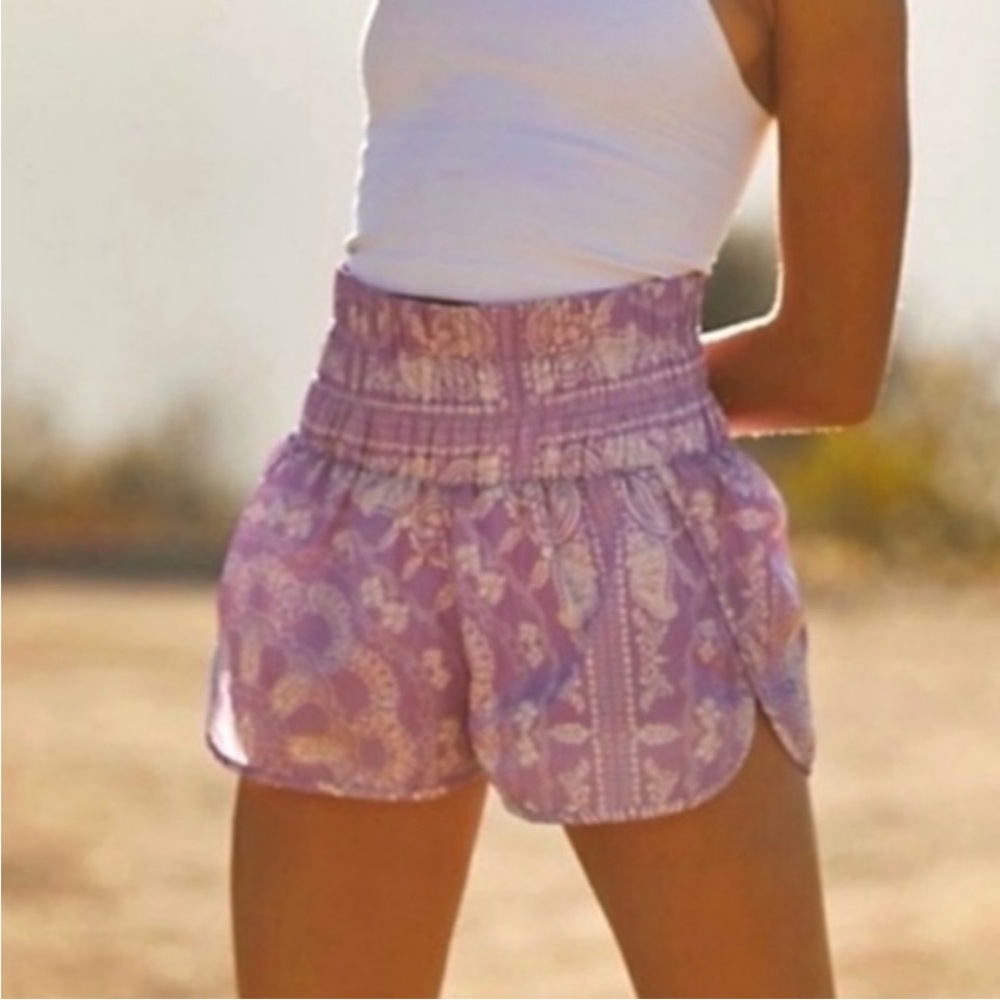 Free People Women's High Waist Purple Patterned Short